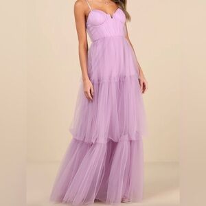 NWT Lulus Tulle Bustier Maxi Dress Lilac Tiered Formal Gown Prom Bridesmaid NWT